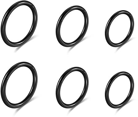 JSDDE 3 Paare Segmentring Clicker aus Chirurgenstahl 16ga Creolen Septum Tragus Helix Ohrpiercing Nasenpiercing Lippenpiercing Hoop Ring Ohrstecker 8-12mm (Schwarz)