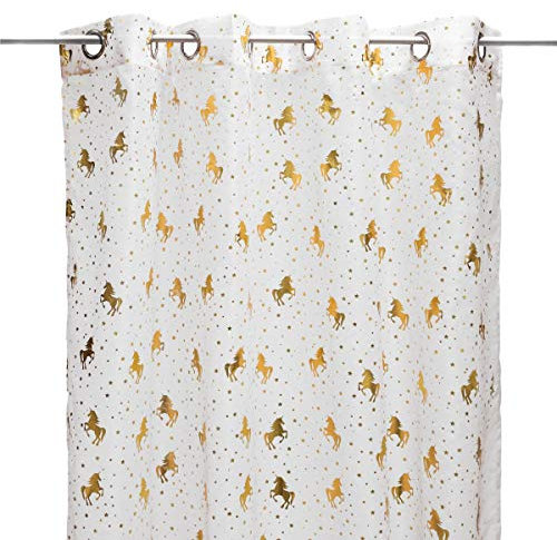 Atmosphera for kids Gardine für Kinderzimmer Unicorn, 140 x 250 cm, rosa mit goldenen Einhörnern, Farbe:weiß