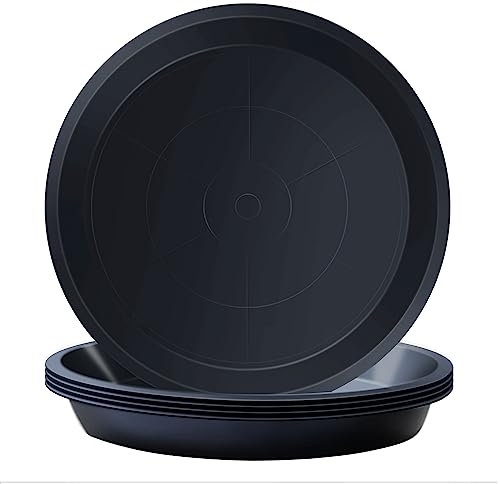 Kunjocy Lot de 5 soucoupes rondes en plastique pour pot de fleurs de jardin, intérieur et extérieur, jusqu'à 27 cm (noir, extérieur 30 cm)