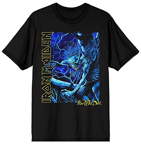 Iron Maiden T Shirt Fear of The Dark Blue Tone Eddie Vertical Logo Official Mens XL