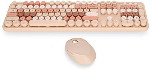 Wireless Keyboard and Mouse Combo, 104 Keys Punk Colorful Gradient Rainbow Wireless Keyboard Mouse Office Set, Cute Round Keycaps Ergonomic Keyboard Mouse Kit for(sweet milk tea color mixed color)