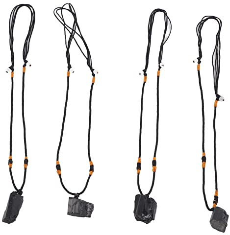 Jenngaoo 4 Stück Turmalin Stein Halskette Schörl Heilstein 25-32cm | Schwarzer Turmalin Anhänger, Einziehbar, für Damen Herren, Naturstein Schmuck, Schutz vor Strahlung, Heilstein
