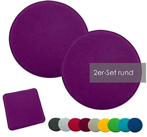 heimtexland ® 2er Pack Sitzkissen Filz Stuhlkissen Bodenkissen Polster Stuhlauflage Indoor Outdoor Kissen rund Typ631 Filzkissen lila 35x35 cm 2 Stück