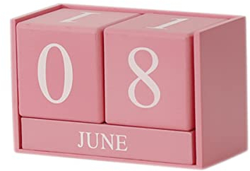 Verve Jelly Ewiger Kalender, Würfel Dauerkalender aus Holz, Vintage Perpetual Desk Kalenderblock Holzwürfel Kalender Monat Datum Anzeige Tischkalender Urlaubskalender, Rosa