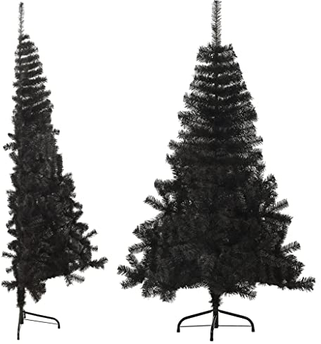 vidaXL Künstlicher Halb Weihnachtsbaum mit Ständer Christbaum Tannenbaum Dekobaum Kunstbaum Weihnachten Dekoration Weihnachtsdeko Schwarz 180cm PVC