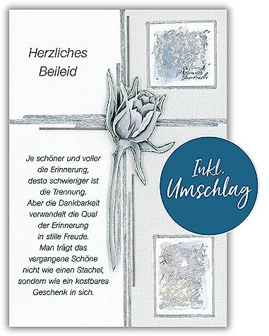 bsb Trauerkarte zur Beerdigung - liebevolle Beileidskarten mit Umschlag - Trauerkarte hochwertig mit Rose & Kreuz - Herzliches Beileid Karte Trauer - Kondolenzkarte in 11,5 x 17,0 cm