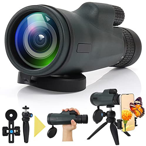 Monocular 10-30x50 HD Zoom, Czemo Monocular Profesionales Largo Alcance Monocular Telescope Impermeable y Antivaho com Prisma BAK-4 y Soporte Teléfono y Trípode para Observación de Aves Caza