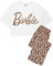 Barbie Pyjamas For Women | Ladies Leopard Animal Print Doll Logo Loungewear | White Cropped T-Shirt with Nude PJs Bottoms