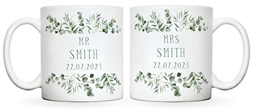 Personalised eucalyptus wedding gift | mr and mrs mug | wedding present for husband and wife | wedding mug | wedding couples anniversary