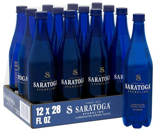 Saratoga Sparkling Water Bottles, 12-Pack – Carbonated Spring Bottled Water – Recycled PET Plastic Bottles – 28 Fl Oz