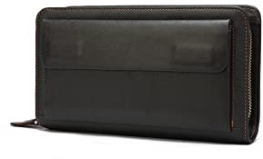 PORRASSO Herren Geldbörse Leder Clutch Tasche Kreditkartenetui Brieftasche Handytasche Portemonnaie mit 8 Kartenfächern Kaffee A