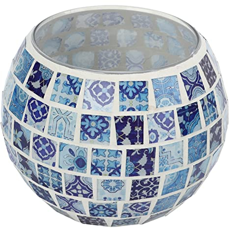 ZHDOKA Tealight Kerzenhalter, Kleine Votivkerzenhalter mit Glas, Weißer Mosaik-Blumenmuster-Kerzenhalter, Handgefertigte Textur-Kerzenhalter für Tischdekoration und Hochzeitsdekoration