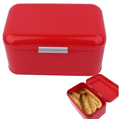 Mokernali Brotkasten Retro Metall, Brotkästen mit Deckel, Großer Knäckebrot Box aus Metall, 30,5×18×16 cm, Retro-Brotbox, für Brot mit großer Aufbewahrungskapazität in Der Küche, glatte (rot)