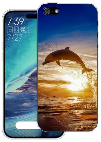 WUACYEAMING Hülle für iPhone 5/5S/SE(2016),Aesthetic Motiv Weiche Silikon Muster TPU Bumper Stoßfest Schutzhülle Transparent Mädchen mit Cover HandyHülle case Pattern-(Delphin)