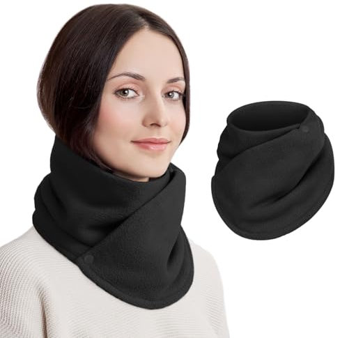 Figarge Winter Halswärmer - Dicker Fleece Schal Mit Doppelschnalle, Kragen Für Frauen, Snood, Warmer Halswärmer, Mode-Accessoire Für Alle Anlässe (Schwarz)