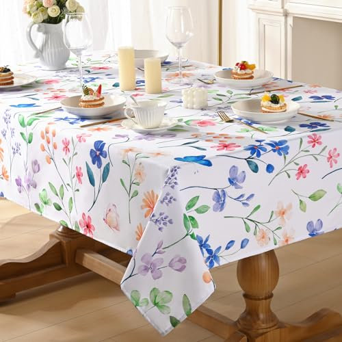 Alishomtll Blumen Tischdecke, Frühling Sommer Garten Laub Tischtuch, Outdoor Wasserdicht Abwaschbar Tischdecken, Küche Wohnzimmer Polyester Tischwäsche, Picknick Party Dekoration, 140x200cm