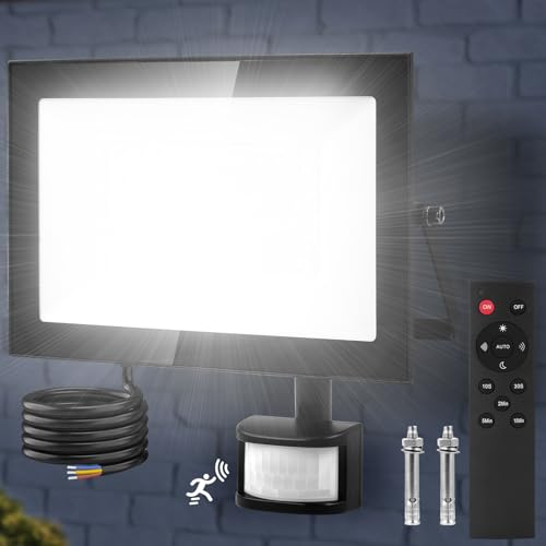 Viugreum 150W Led Strahler Außen Mit Bewegungsmelder 15000lm Aussenleuchte Kaltweiss Scheinwerfer Mit Fernbedienung Fluter Aussenstrahler IP67 Wasserdicht Flutlicht Mit 2 Schrauben Fur Garten