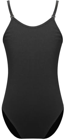 Hedmy Ballettanzug Mädchen Kinder Ballett Trikot Baumwolle Ballettanzug mit Verstellbarem Trägern Gymnastik Turnanzug Tanz Body Schwarz 170