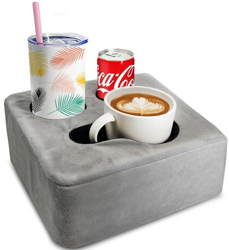 Nisdoing - Almohada para portavasos de sofá, bandeja para portavasos. Mantén tus bebidas a mano y mantén la temperatura, evita derrames y úsalo en cualquier lugar. Soporte para tazas para sofá, cama,