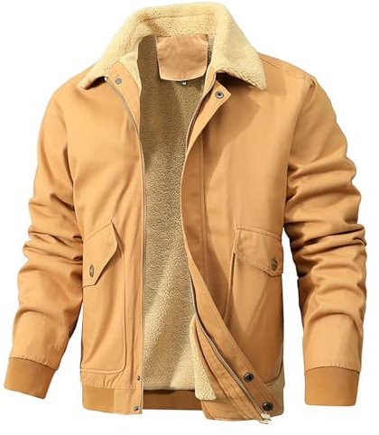 liaddkv Herren Große Größe Gepolsterte Winter Reißverschluss Langarm Verdickte Vintage Jacke Einfarbig Mantel Wachs Herren (Khaki, XXL)