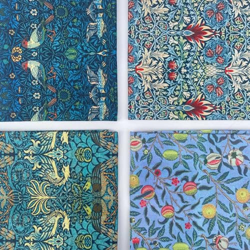 Discover Lifestyle & Fashion Fabrics William Morris 100 % Baumwollperkal, 4 Stück, Designer-Stoffpaket, FQ, Quilten, Patchwork, Handwerk, Nähmaterial, 50 x 52 cm, Bündel 2