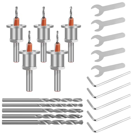 Set di punte a svasatura per legno, 10 mm, per lavorazione del legno, svasatore regolabile con arresto di profondità, punta per legno, punte per svasatura, 5 con punte intercambiabili per la