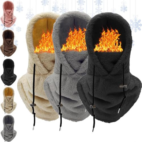 DMJHJY Velvet Hood High Polar Ski Mask, Sherpa Hood, Helmet Hoodie Snowboarding, Wind-Resistant Winter Face Mask (3 Pcs A)