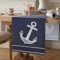 Tischläufer Marine Blau Tischläufer Streifen Weiß Maritimes Thema und Anker Tischläufer Modern Wohnzimmer Dekorativ Frühling Sommer für Esstisch Party Hochzeit Leinen Tischläufer 40 x 140 cm
