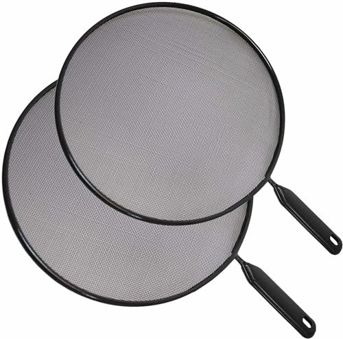 2PC Set Splatter Screen Guard for Frying Pan Stops 99% of Hot Oil Splash Protects Skin from Cooking Iron Skillet (24-28cm), Black