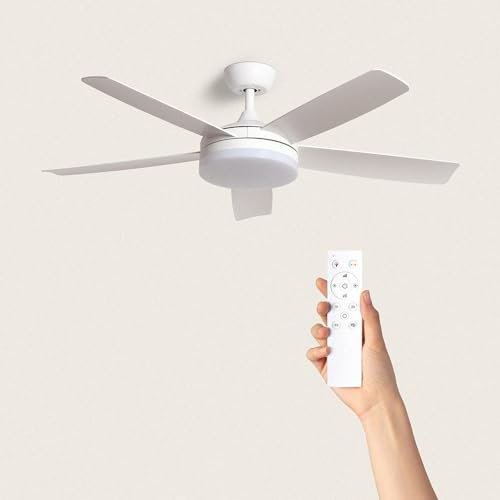 TECHBREY Ventilador de Techo Silencioso Patroclo Blanco 132cm Motor DC Controlador de Pared + Mando Con Luz No