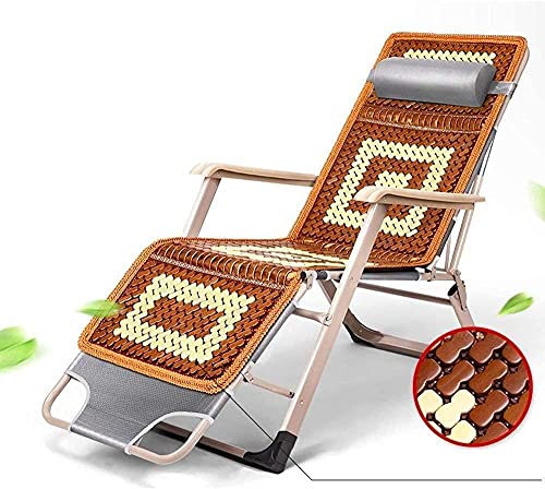 JATIBOSH Liegestuhl mit kühlender Bambusmatte, Sonnenliege, Zero Gravity Beach Lounge Chair, klappbarer Liegestuhl, zusammenklappbare Liegestühle für Büro, Mittagspause, Zuhause, Nickerchen-A