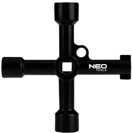 NEO TOOLS 4 Wege Multifunktionale Utilities Schlüssel | Schwarz Universal-Schaltschrank-Schlüssel, Für Elektrische Wasser Gas Meter Box Schrank Öffnen Schlüssel