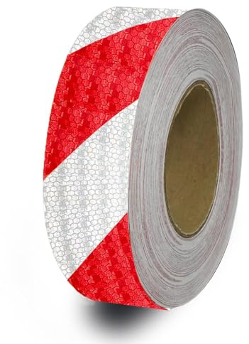 Duccinp Reflektierendes Klebeband, Weiß-Rot 10m x 24mm Wasserdichtes Reflektorband Selbstklebend Warnband Markierungsband für Straße Fahrräder Helme Motorrad Outdoor