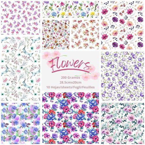 ASENME Scrapbook-Papier, Scrapbooking-Papier 200 g, 10 Blatt A4-Format Papier (Blumen 1, 10 Einheiten)