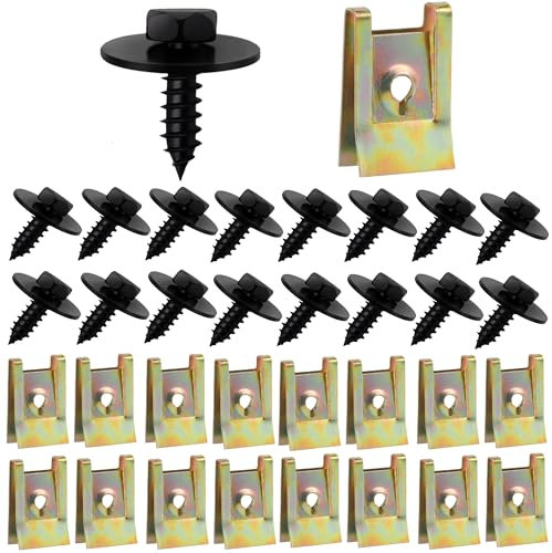 100 Sätze Blechmutter Schraube Mutter Clip Kit, Kotflügelclip Blechmutter Befestigung, Blechschrauben Kotflügel Befestigung Blechmuttern Sortiment, mit Schrauben für Auto