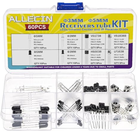 ALLECIN 60 Stück Infrarot LED Diode IR Empfänger und Emitter Dioden Set Led Infrared Emission and Receiver 3MM 5MM 940nm Infrarotsender 1838 1738 0038 1638 Infrarotempfänger Infrarotdiode Kit