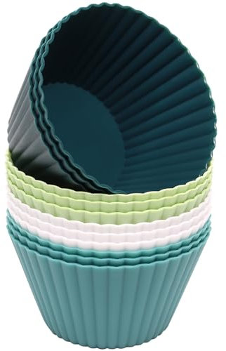 Pharamat Extra Large Silicone Cupcake Muffin Cups 12 Pcs, 3.54 Inch Muffin and Cupcake Liners, Reusable Jumbo Silicone Baking Cups Easy to Clean, Perfect for Cupcake, Mousse(3 Green, White)