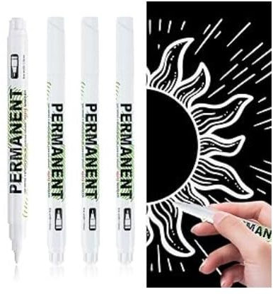 Set di 4 Pennarello Bianco Indelebile, Pennarelli Bianchi Punta Fine 1.0 mm, Paint Marker per Disegni, Album Fotografici e Biglietti d'Auguri, Ideali per Decorazione Plastica, Vetro, e Metallo