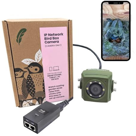 Green Feathers Kabelgebundenes Netzwerk Vogelbox & Wildlife HD Kamera PoE Version (Kamera & PoE Injector - EU Netzteil)