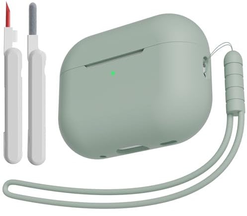 KOKOKA Silikon Hülle Schutzhülle Kompatibel für Airpods Pro 2/1 2023/2022/2019 mit Reinigungsset und Silikonband, Stoßfeste Weiche Schutzhülle Case für Airpods Pro 2nd/1st Generation, Cloud Grey