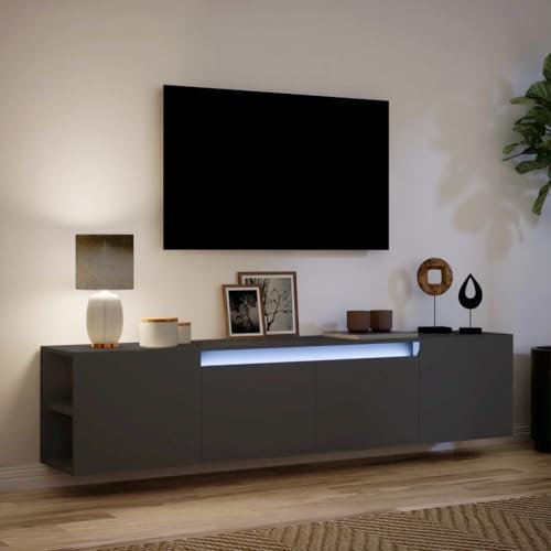 Canditree Meuble TV Suspendu avec Lumière LED, 180cm étagère TV Murale avec Rangement Meuble TV Flottant avec 2 Portes (Noir)