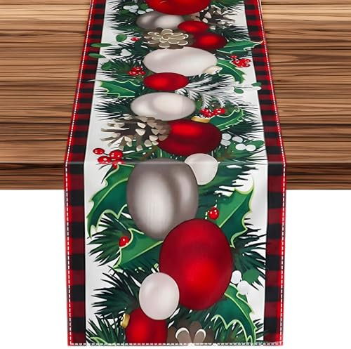 Tischläufer Weihnachten Tischdeko,Mode Schneemann Weihnachts Tischläufer Rot,Schneeflocke Tischläufer,Winter Küche Tisch Dekoration,Weihnachtstischdecke Läufer für Winter Weihnachten(33x180cm)