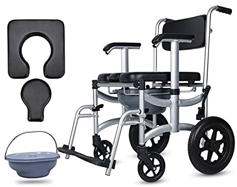 WOTZOV Rollstuhl, Toilettenstuhl, Toilettenstuhl mit Rollstuhl, Rollstuhl-Duschtransportstuhl, Toilettenhocker, zusammenklappbare Mobile Toilette für ältere Menschen, 136 kg