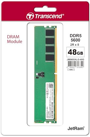 Transcend Memoria RAM de 48 GB DDR5 5600 MHz CL46 (2Rx8) para Escritorio – JM5600ALE-48G