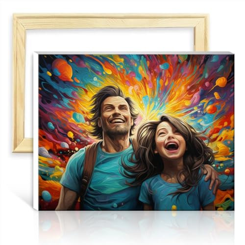 LiHEQING Malset auf Leinwand, glückliche Familie, Malen nach Zahlen für Erwachsene mit Pinseln und Acrylfarbe, Haus, Art-Deco-Basteln, ohne Rahmen (60 x 75 cm)