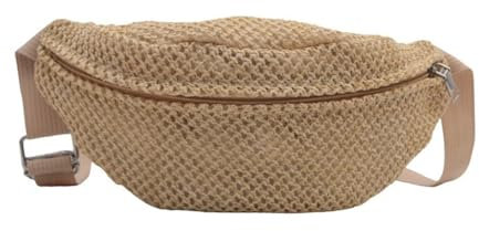 Beimus Sac de poitrine pour femme, sac banane en paille tissée avec sangle réglable, sac de poitrine à bandoulière pour les voyages et un usage quotidien, kaki