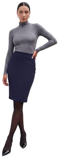 Roman Stretchy Skirt for Women UK Ladies Pencil Jersey Pull On Summer Spring Knee Length Straight Bengaline Denim Elastic Waist Fitted Casual Smart Work Office Split