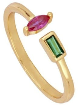 Bishilin Ring Gold Damen 585 Echtgold, Verlobungsringe Offen mit Erstellter Smaragd und Turmalin Hochzeit Ring Frauen Eheringe Nickelfrei Gr.57 (18.1)