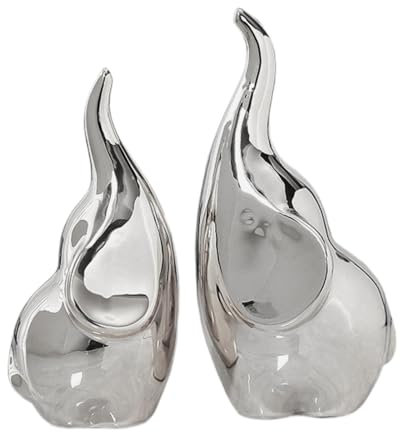 Kuntesetty 2 Stück - Tierfigur, Kunstwerk, Desktop-Dekoration, Keramikornament für Büro und Zuhause, Silber