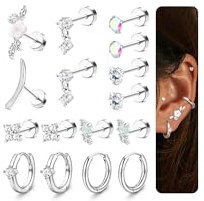 MILACOLATO Helix Piercings Silber Piercing Ohr Chirurgenstahl Ohrstecker Creolen Ohrringe für Damen CZ Blume Opal Knorpel Conch Helix Tragus Piercing Set für Mehrere Ohrlöcher